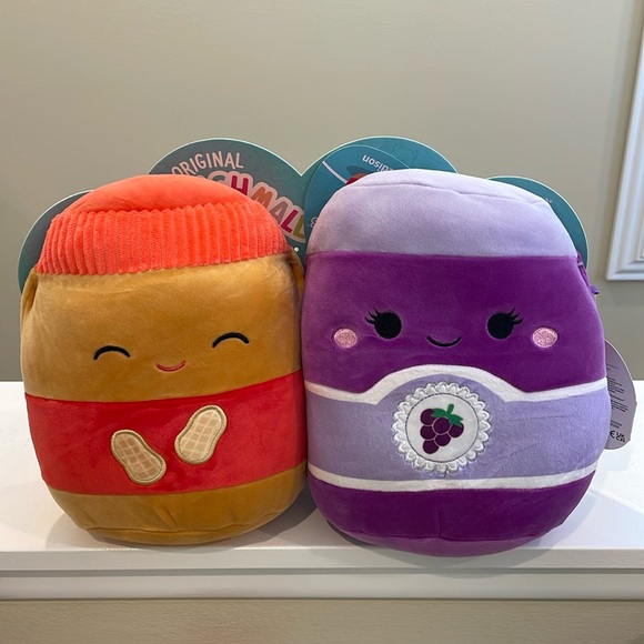 NWT 8โ Nedison the Peanut Butter & Argie the Grape ๐ Jelly Jam Squishmallow Set - Picture 1 of 7